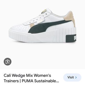 Puma Cali Wedge Sneakers in Green/White/Tan